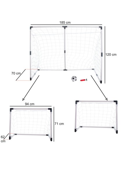 Vaikų futbolo vartai 2in1 185x120x70 cm
