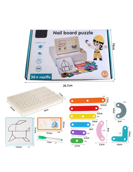 Montessori Nail Board piešimas su gumom