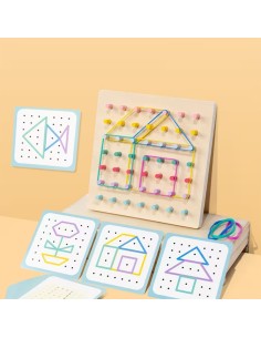Medinis Montessori geometrijos ir kaiščių žaidimų rinkinys piešimas su gumom