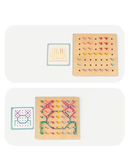 Medinis Montessori geometrijos ir kaiščių žaidimų rinkinys piešimas su gumom