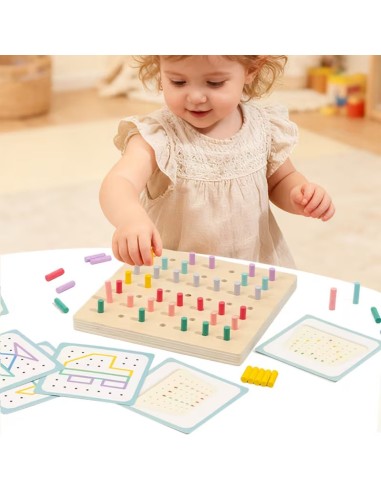 Medinis Montessori geometrijos ir kaiščių žaidimų rinkinys piešimas su gumom