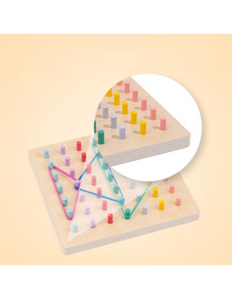 Medinis Montessori geometrijos ir kaiščių žaidimų rinkinys piešimas su gumom