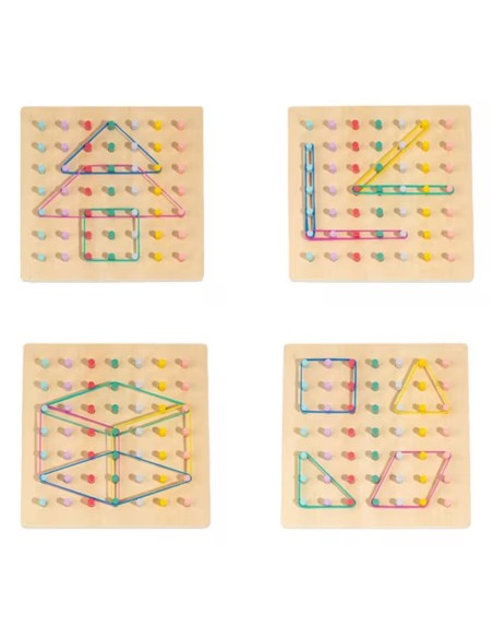 Medinis Montessori geometrijos ir kaiščių žaidimų rinkinys piešimas su gumom