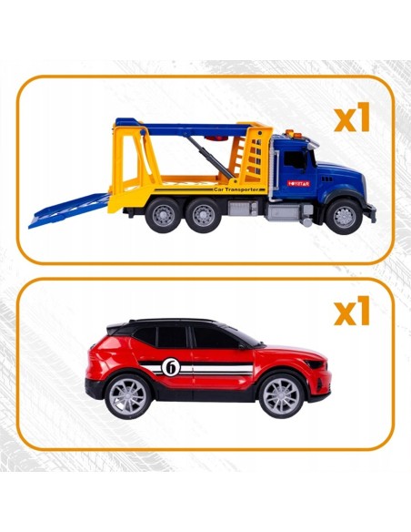 Vilkikas su sportiniu automobiliu, šviesa ir garsas