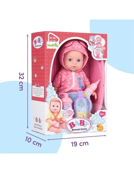 Kūdikio lėlė su vonios rinkiniu, 32 cm