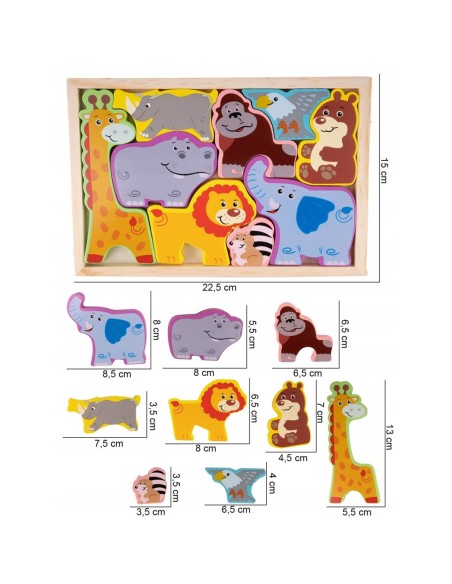 Medinė dėlionė „Zoologijos sodo gyvūnai"