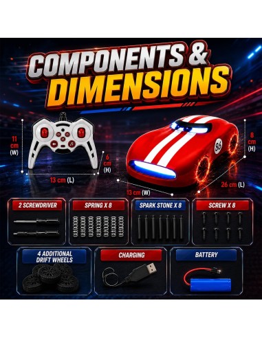 „Spark Stone“ RC drifto automobilis vaikams su kibirkščių efektu ir LED žibintais