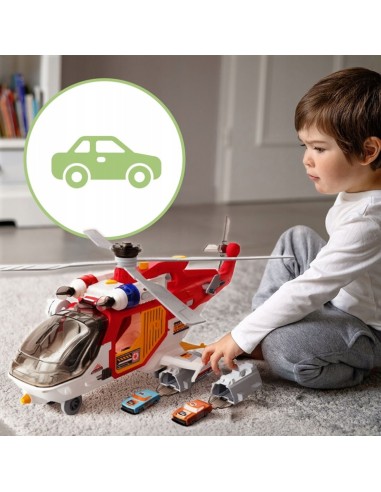 Gelbėjimo sraigtasparnis su gerve ir 2 automobiliais