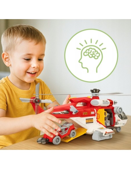 Gelbėjimo sraigtasparnis su gerve ir 2 automobiliais