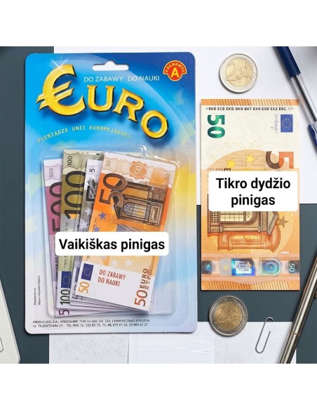 Žaisliniai euro banknotai – mokykitės skaičiuoti ir žaiskite parduotuvę!