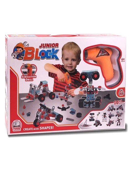 Konstruktorius 10 in 1 su 286 detalių surinkimui ir elektriniu atsuktuvu