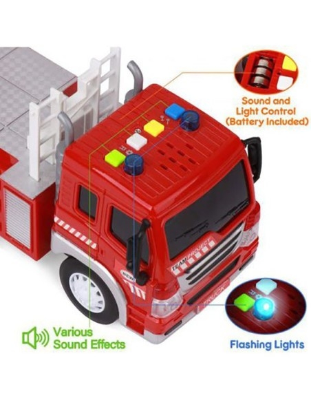 Gaisrinė mašina su prailginamomis kopėčiomis, sirena, garsas, šviesa