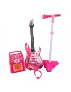 Elektrinė gitara su mikrofonu ir stiprintuvu, rožinė