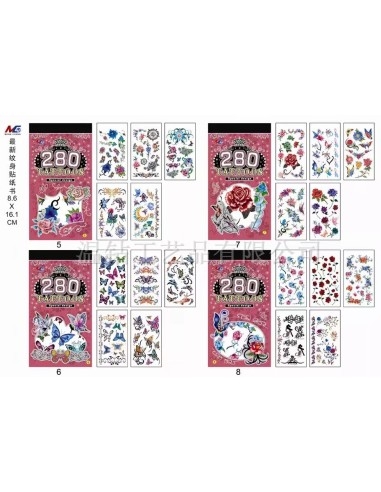 Vaikiškos lipdomos tatuiruotės su gėlėmis ir drugeliais