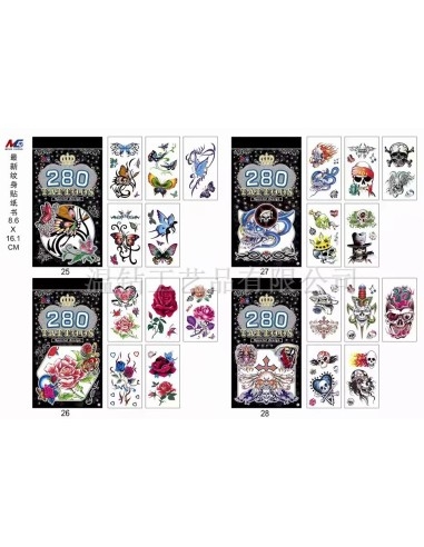 Vaikiškos lipdomos tatuiruotės su drugiais ir kaukuolėmis