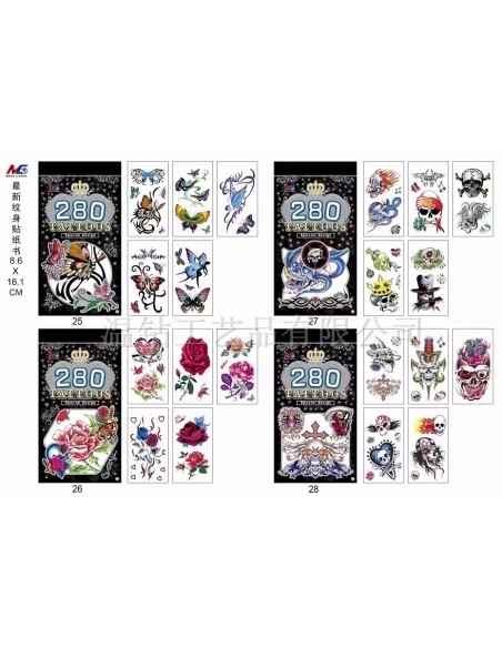 Vaikiškos lipdomos tatuiruotės su drugiais ir kaukuolėmis