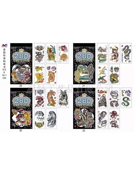 Vaikiškos lipdomos tatuiruotės su gyvūnais ir drakonais