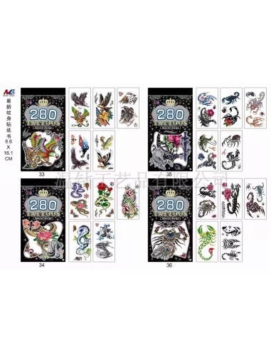 Vaikiškos lipdomos tatuiruotės su paukščiais, gyvatėmis ir skorpionais