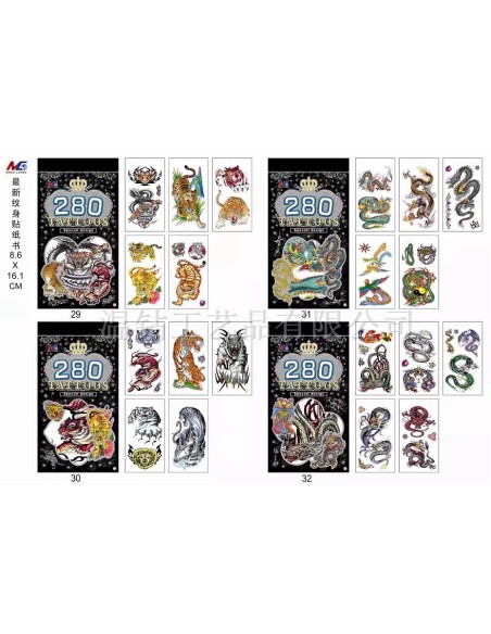 Vaikiškos lipdomos tatuiruotės su gyvūnais ir drakonais