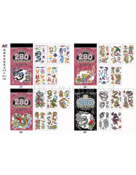 Vaikiškos lipdomos tatuiruotės su drakonais ir paukščiais